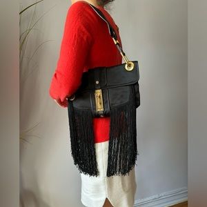 LANVIN NYLON LEATHER FRINGE SMALL BAG PARIS NEW